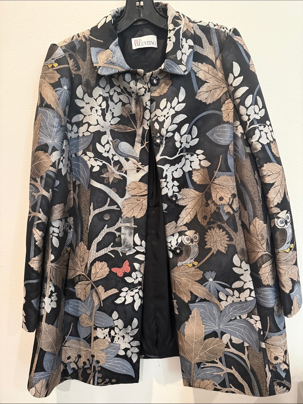 RED Valentino Black Floral & Owl Jacquard Blazer